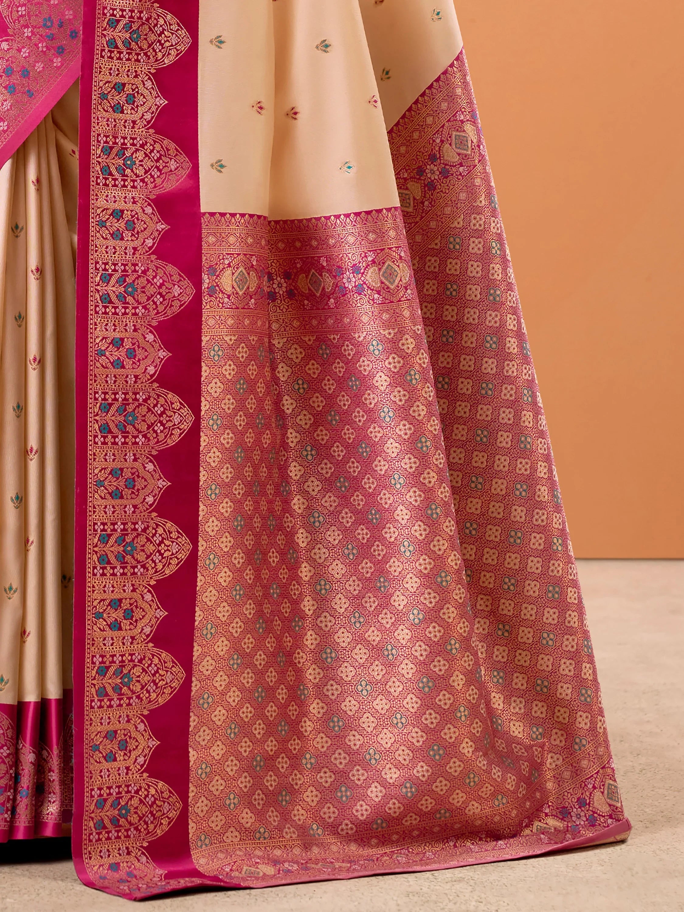 Stylish Cream Zari Weaving Silk Function Wear Saree With Blouse