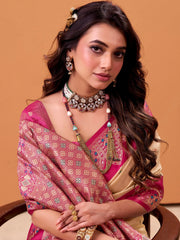 Stylish Cream Zari Weaving Silk Function Wear Saree With Blouse