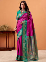 Pretty Purple Zari Weaving Silk Festival Wear Saree With Blouse