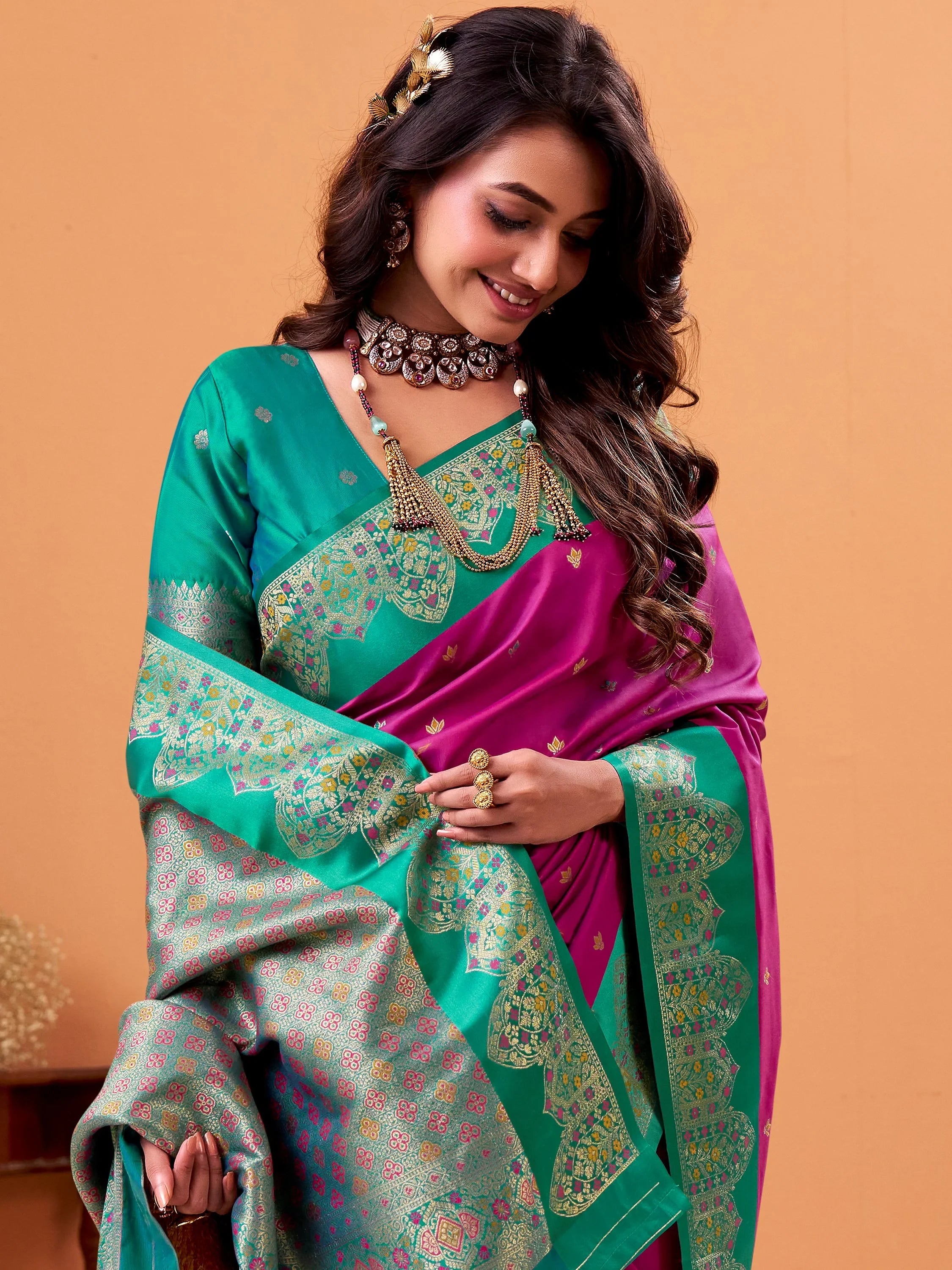 Pretty Purple Zari Weaving Silk Festival Wear Saree With Blouse