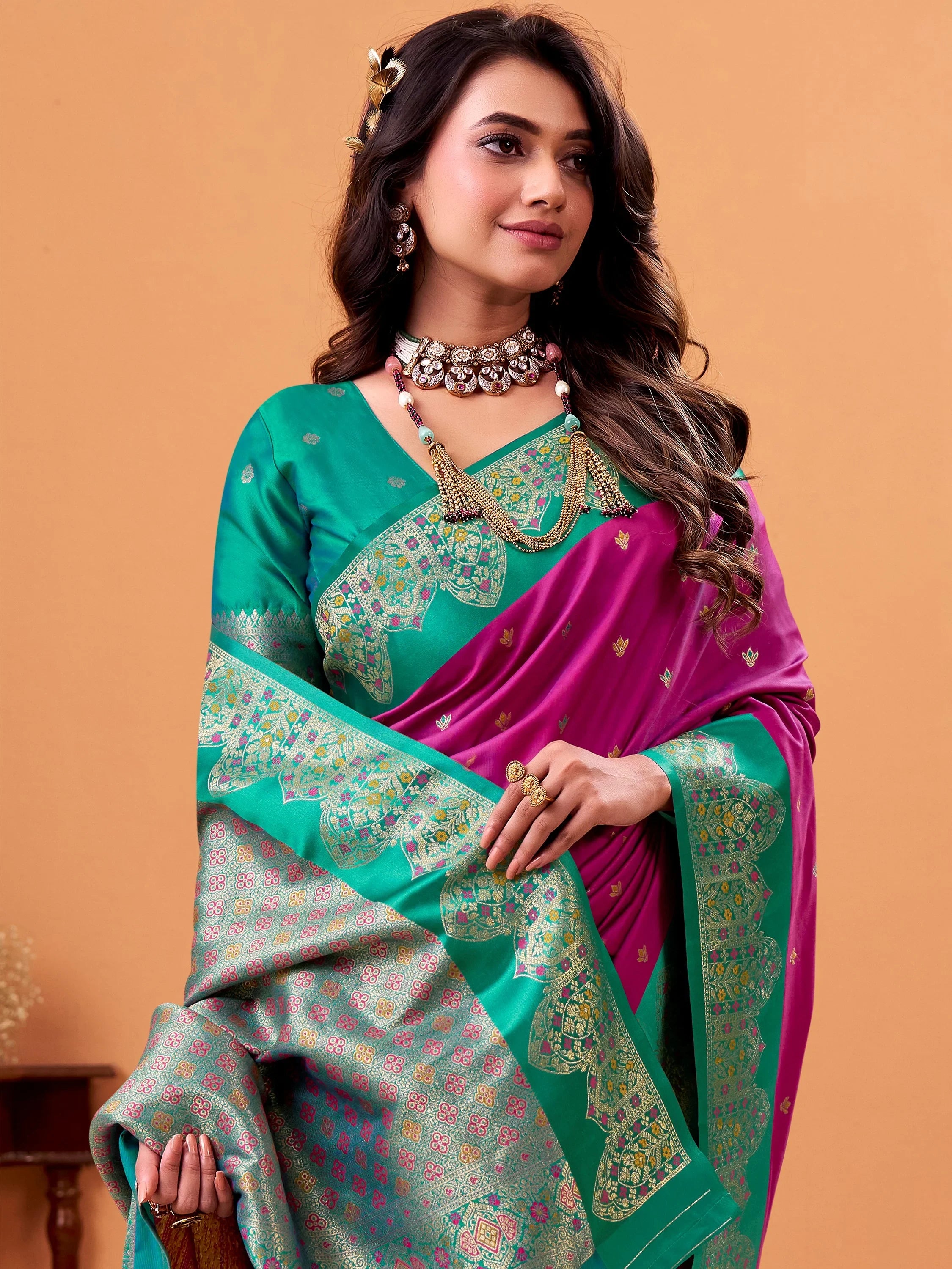 Pretty Purple Zari Weaving Silk Festival Wear Saree With Blouse