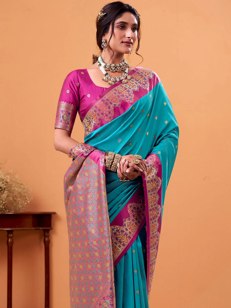 Charming Blue Zari Weaving Silk Function Wear Saree With Blouse