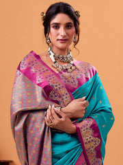 Charming Blue Zari Weaving Silk Function Wear Saree With Blouse