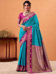 Charming Blue Zari Weaving Silk Function Wear Saree With Blouse