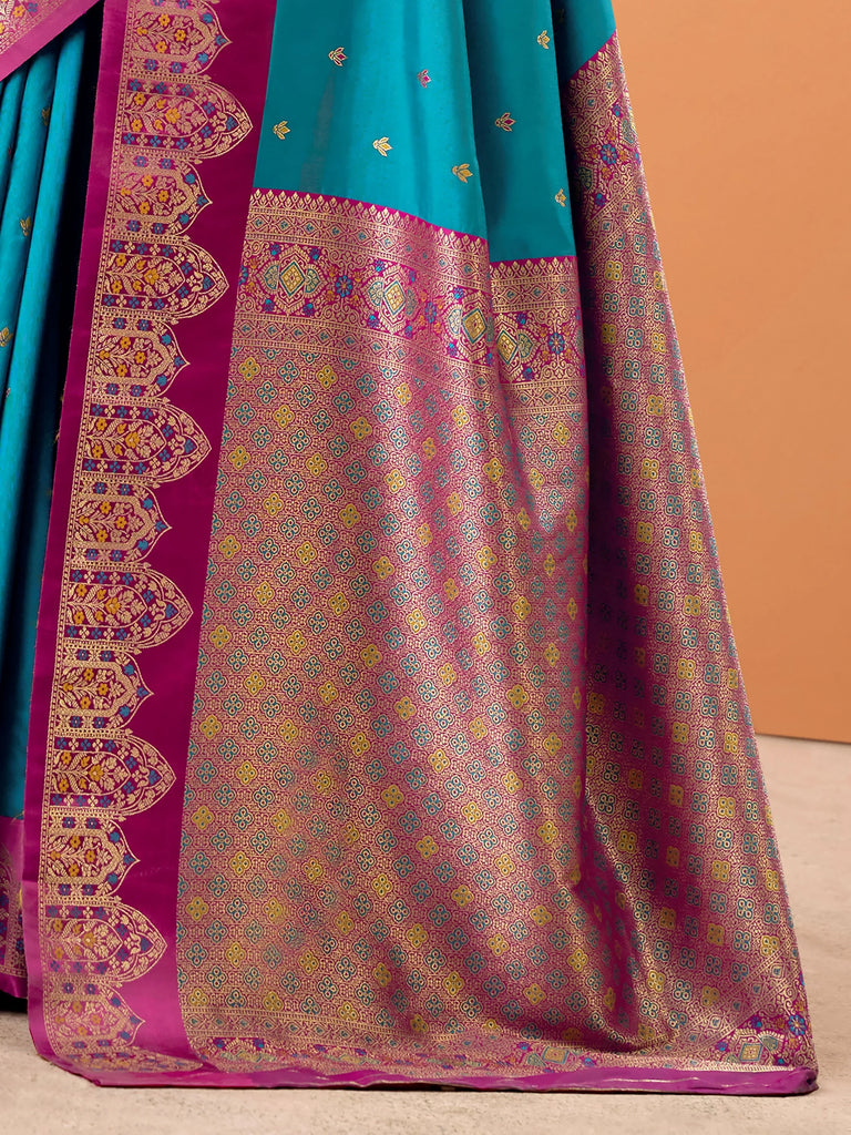 Charming Blue Zari Weaving Silk Function Wear Saree With Blouse