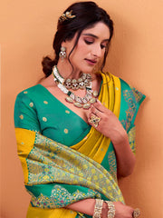 Dazzling Yellow Zari Weaving Silk Haldi Wear Saree With Blouse