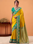 Dazzling Yellow Zari Weaving Silk Haldi Wear Saree With Blouse