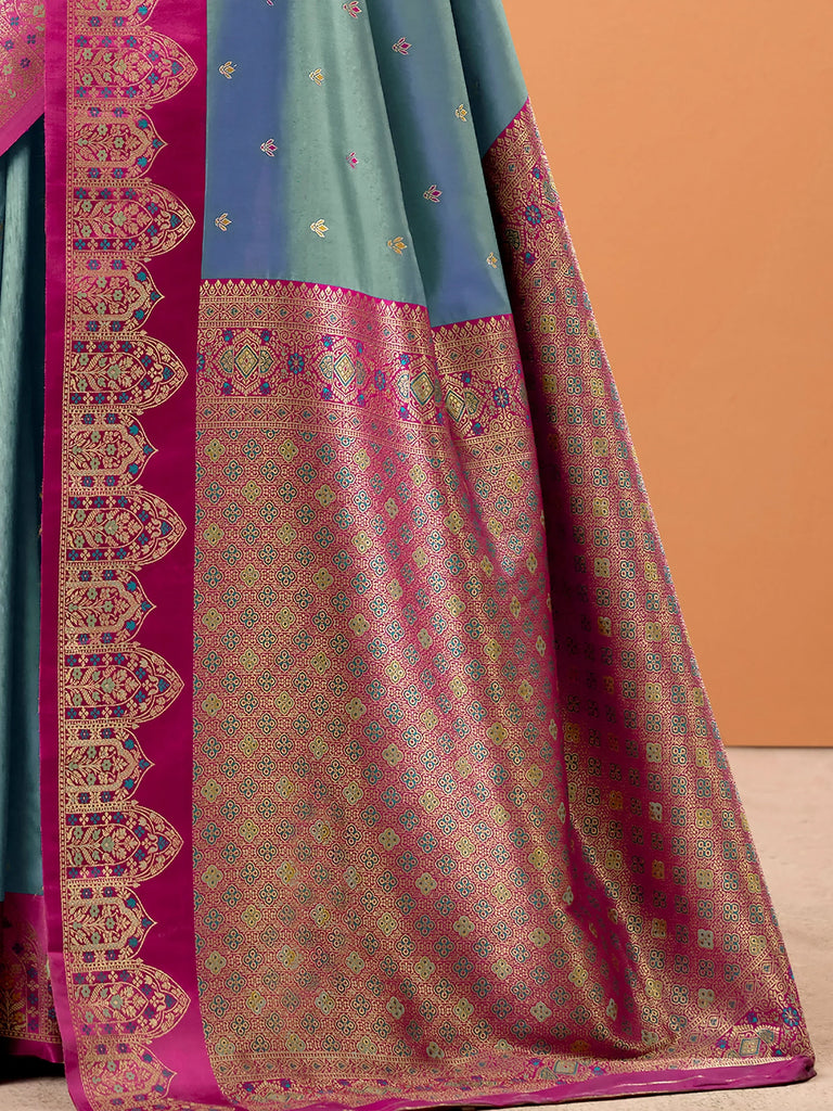 Graceful Sea Green Zari Weaving Silk Festival Wear Saree With Blouse