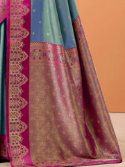 Graceful Sea Green Zari Weaving Silk Festival Wear Saree With Blouse