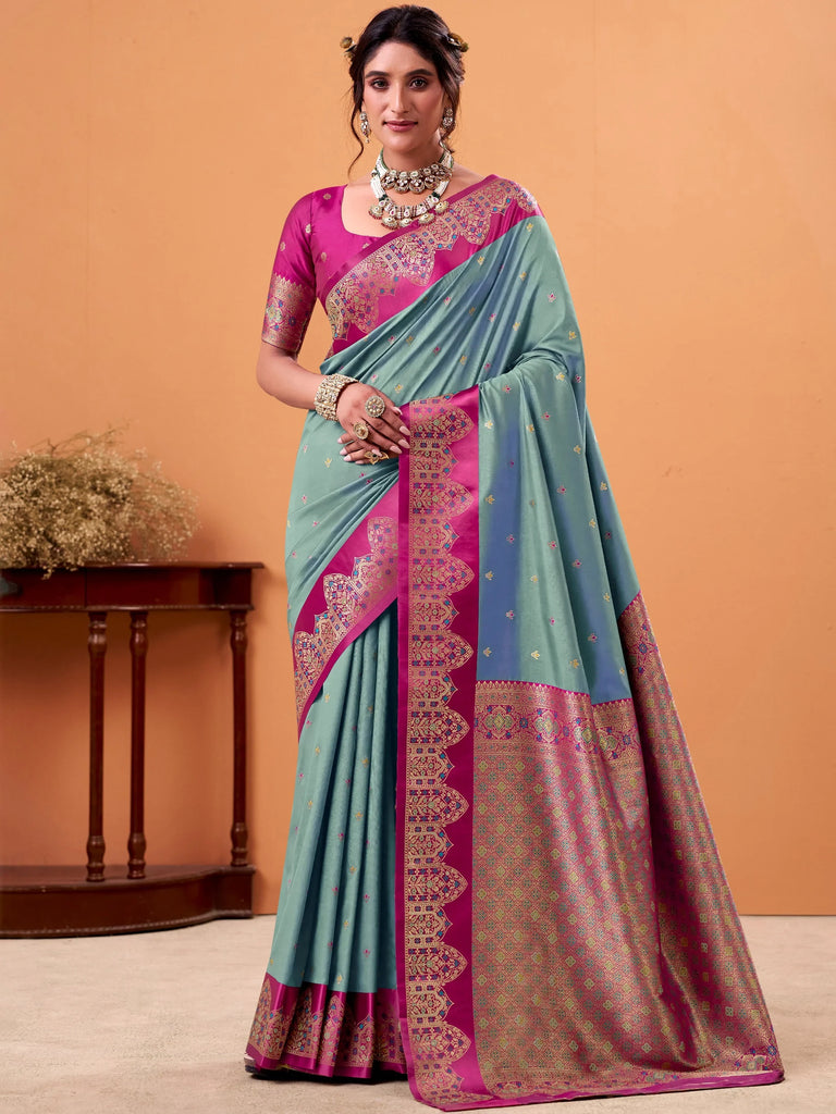 Graceful Sea Green Zari Weaving Silk Festival Wear Saree With Blouse