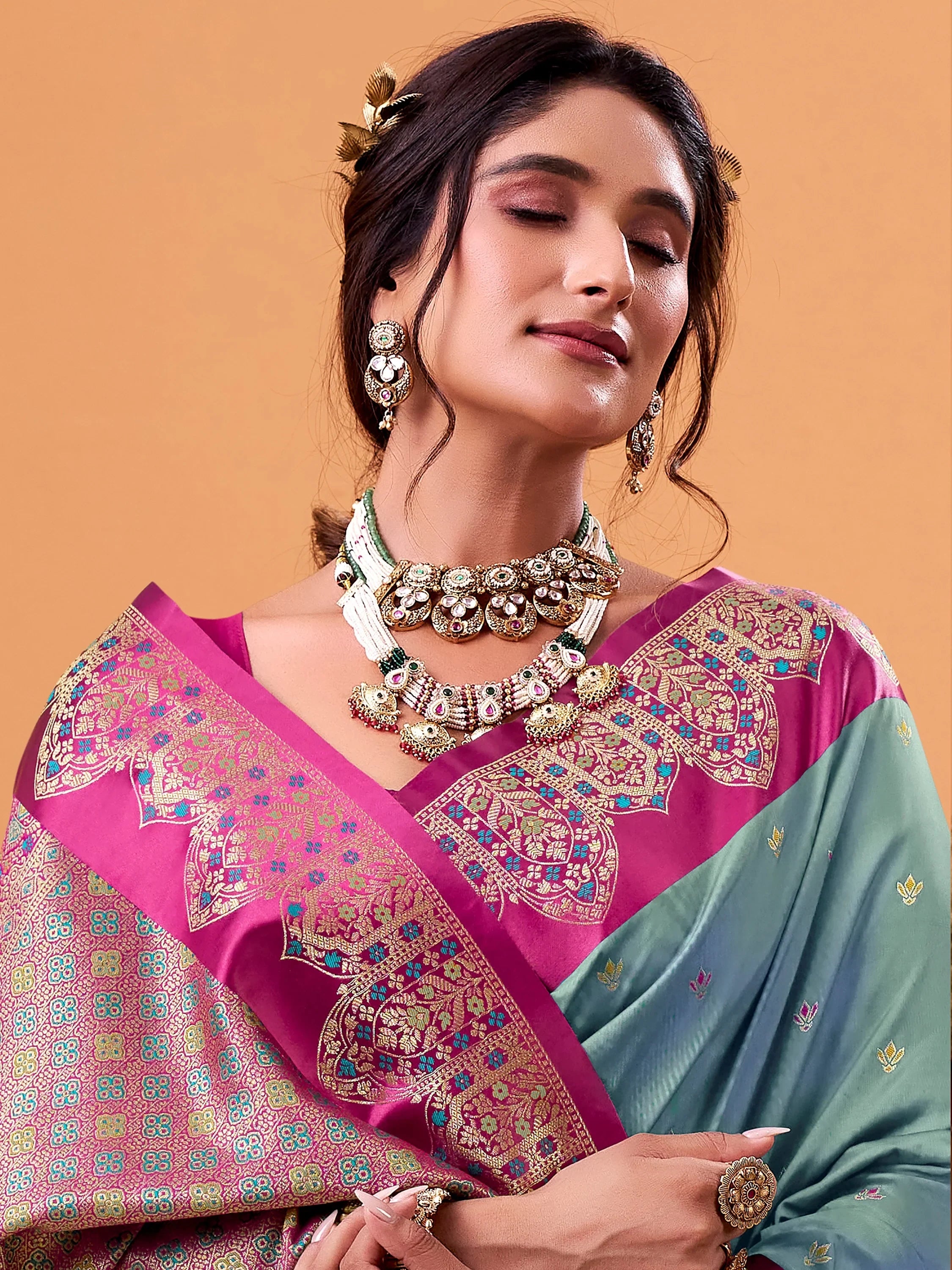 Graceful Sea Green Zari Weaving Silk Festival Wear Saree With Blouse