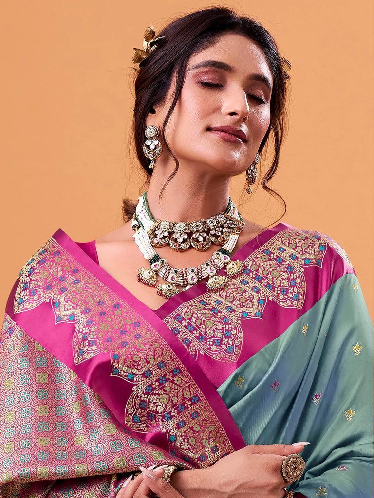 Graceful Sea Green Zari Weaving Silk Festival Wear Saree With Blouse