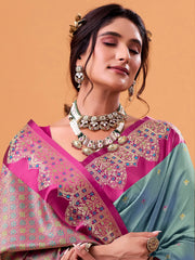 Graceful Sea Green Zari Weaving Silk Festival Wear Saree With Blouse