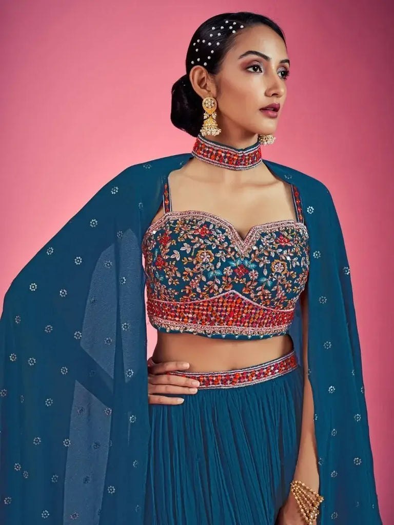 Charming Navy-Blue Thread Embroidered Bridesmaid Lehenga choli