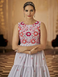 Enjoyable Grey Thread & Sequins Work Georgette Ruffle Gown