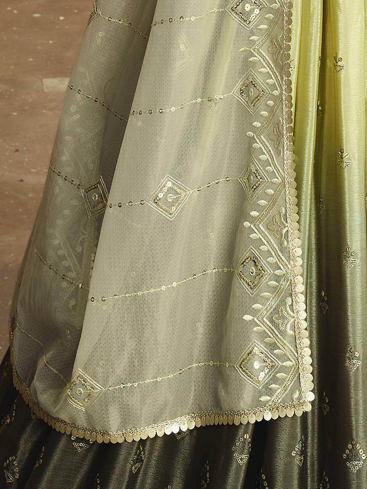 Outstanding Pista Green Shaded Sequins Lehenga With Embroidered Choli