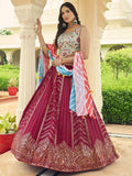 Astonishing Dark Pink Sequins Work Georgette Lehenga With Printed Dupatta