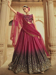 Sumptuous Deep Pink Shaded Sequins Silk Lehenga With Embroidered Choli