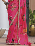 Sweet Rani Pink Silk Flower Printed Event Wear Saree With Blouse