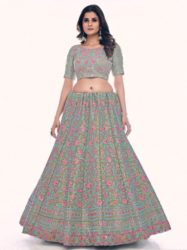 Gorgeous Green Embroidered Gota Silk Designer Lehenga Choli
