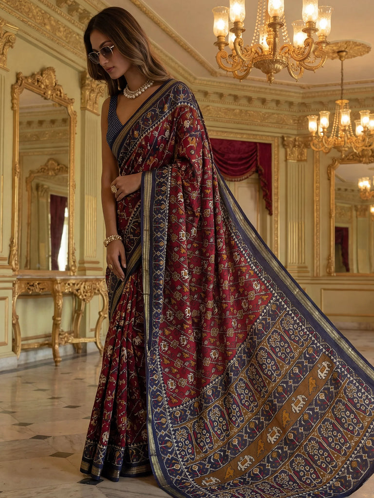 Precious Red Zari Bordered Silk Traditional Saree With Blouse