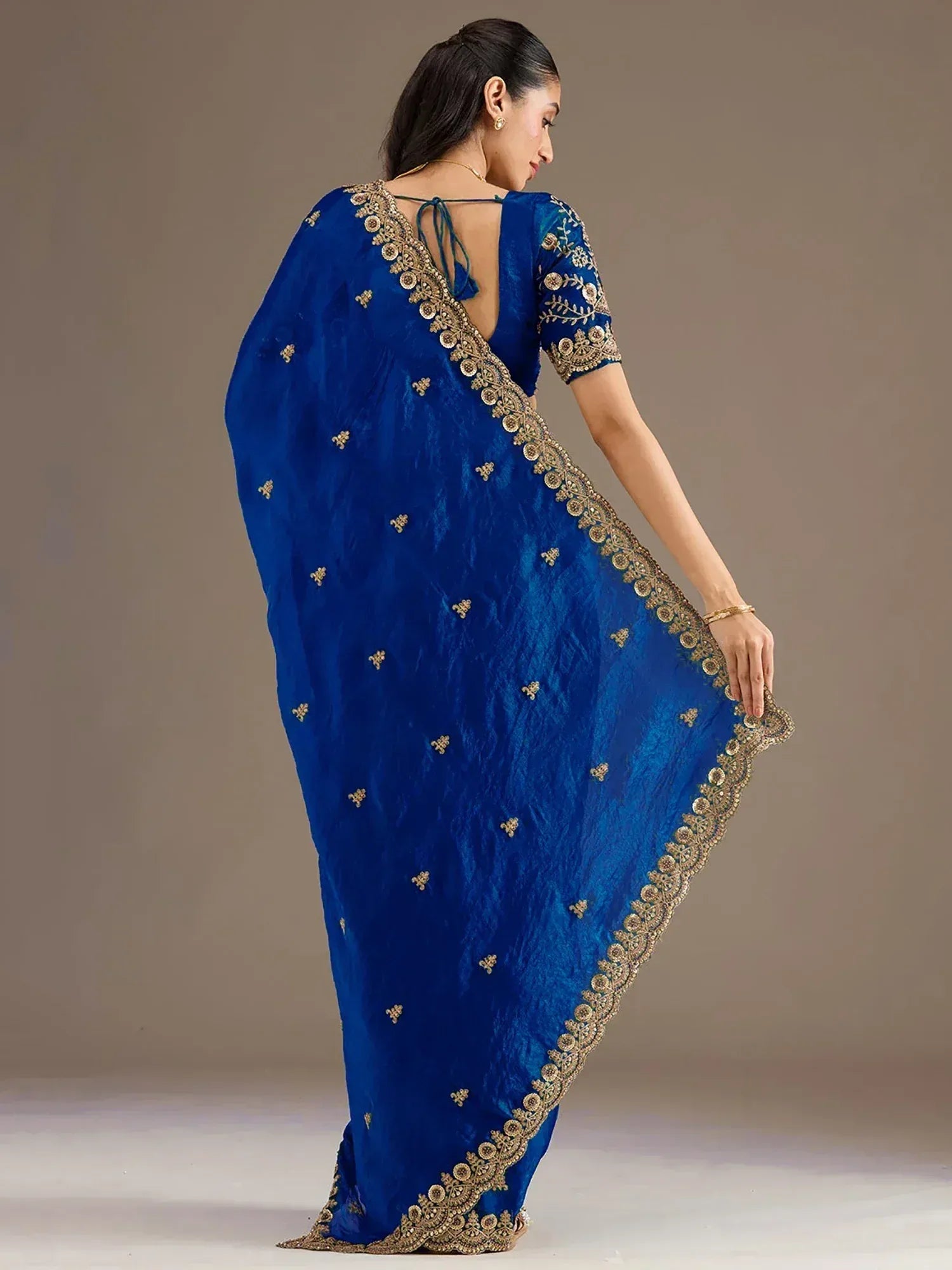 Dazzling Blue Embroidered Silk Festive Wear Saree With Blouse