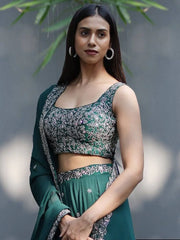 Alluring Teal Blue Thread Georgette Silk Party Wear Lehenga Choli