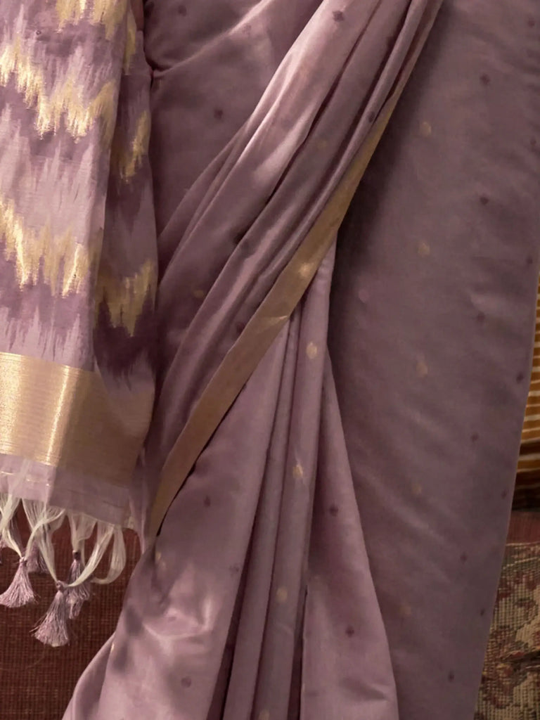 Lovely Mauve Handloom Weaving Silk Function Wear Saree With Blouse