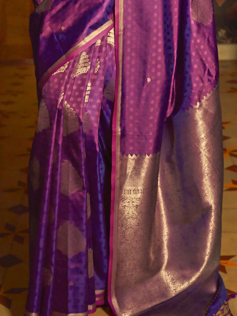Gorgeous Purple Handwoven Silk Wedding Wear Saree With Blouse