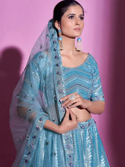 Adorable Blue Thread Embroidered Gota Silk Lehenga Choli