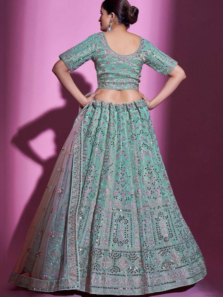 Precious Sea-Green Thread Embroidered Gota Silk Lehenga Choli