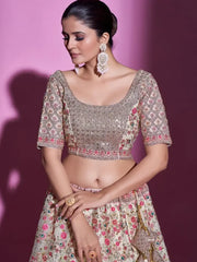 Unimaginable Cream Sequins Embroidered Soft Net Lehenga Choli