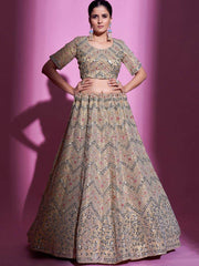 Incredible Beige Mirror Work Gota Silk Lehenga Choli