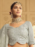 Alluring Grey-Teal Blue Shaded Sequins Silk Lehenga With Embroidered Choli