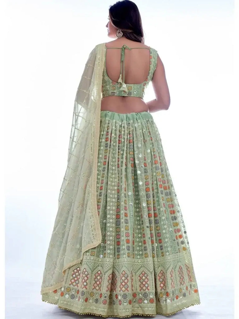 Pretty Light-Green Thread Embroidered Georgette Lehenga Choli