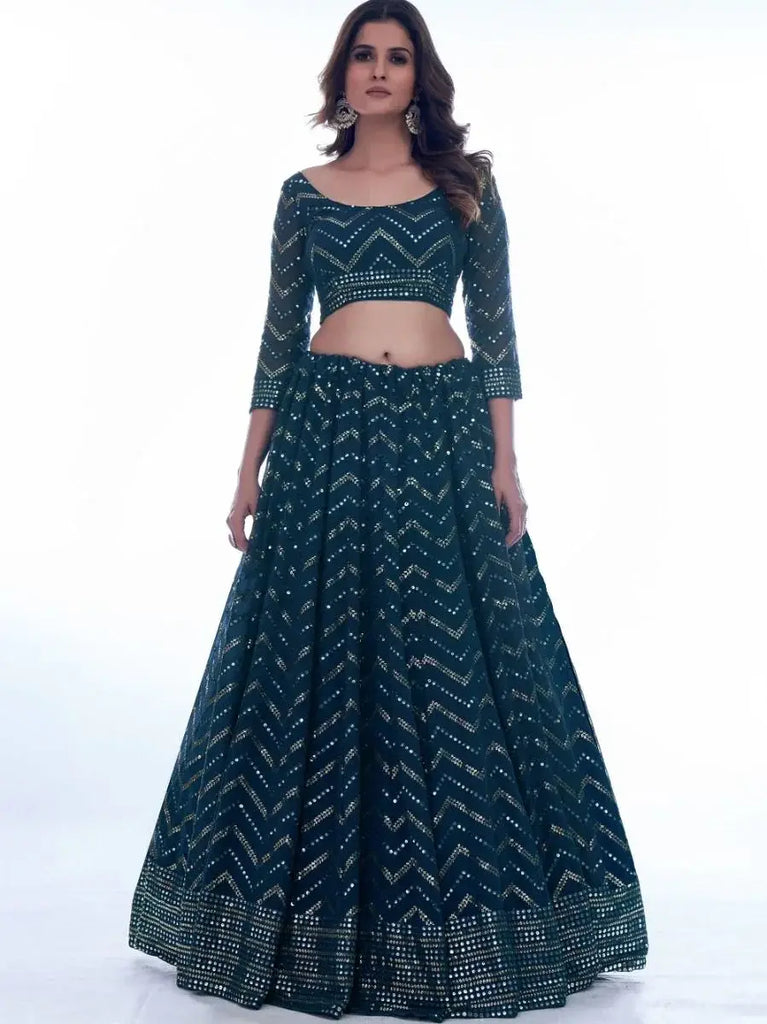 Adorable Rama Thread Embroidered Georgette Lehenga Choli