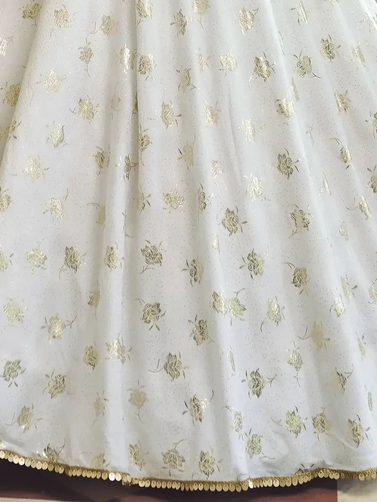 Glorious White Sequins Work Cotton Gown With Jacket