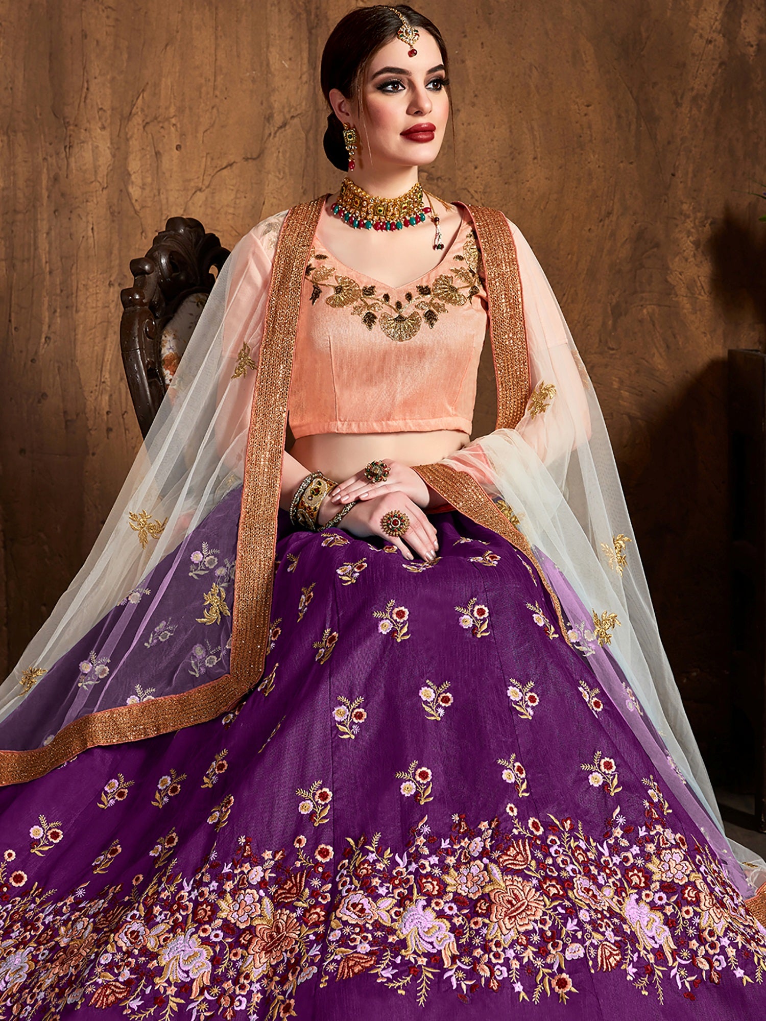 Gorgeous Purple Embroidered Silk Bridesmaid Plus Size Lehenga Choli 
