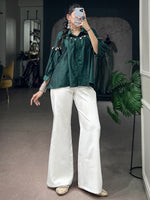 Fantastic Bottle Green Pearl Work Chinon Festive Special Shirt