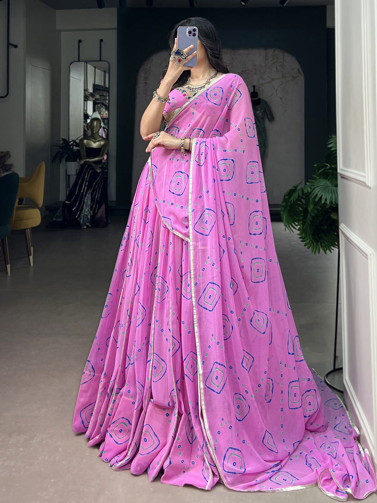Regal Baby Pink Bandhej Printed Georgette Navratri Wear Lehenga Choli