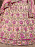 Peach Embroidered Taffeta Silk Bridal Wear Lehenga Choli