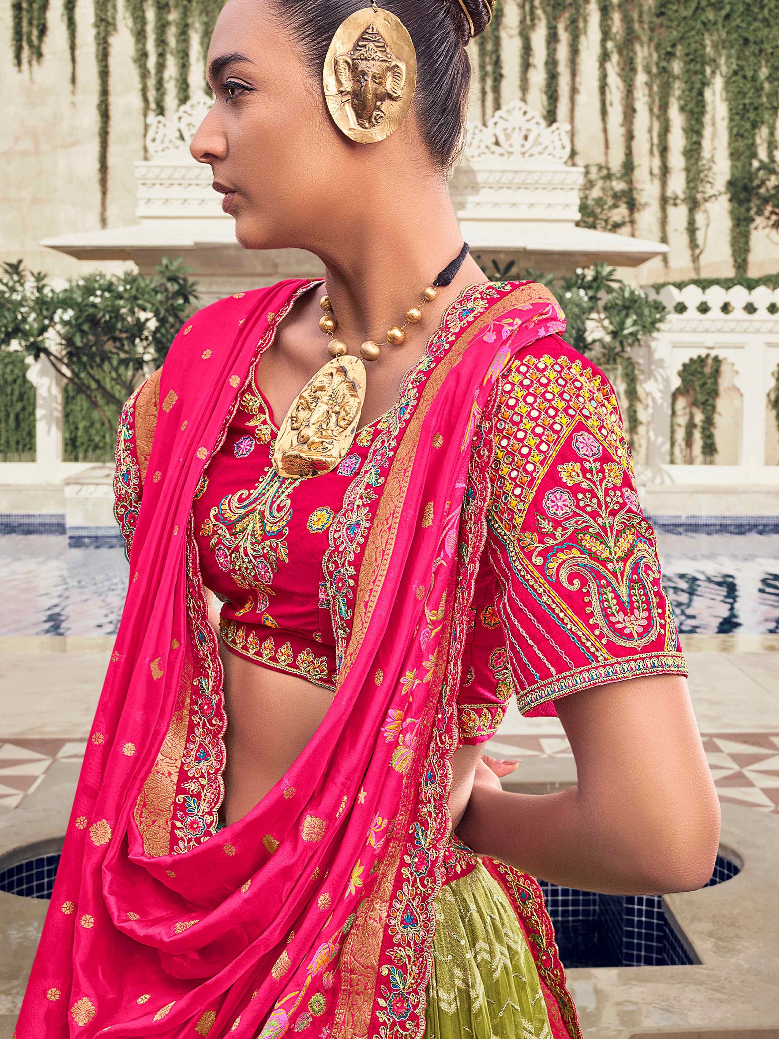 Dazzling Green Embroidered Organza Wedding Wear Lehenga Choli