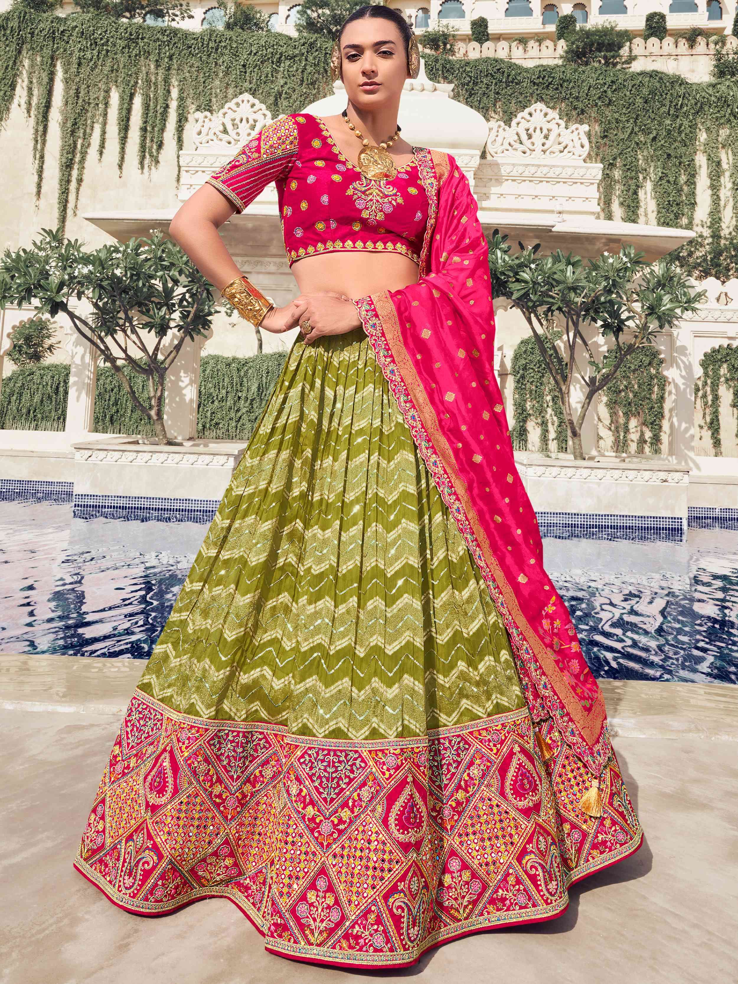 Dazzling Green Embroidered Organza Wedding Wear Lehenga Choli