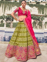 Dazzling Green Embroidered Organza Wedding Wear Lehenga Choli