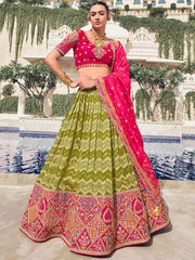 Dazzling Green Embroidered Organza Wedding Wear Lehenga Choli