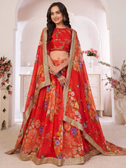 Stunning Red Digital Printed Georgette Wedding Wear Lehenga Choli