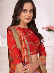 Stunning Red Digital Printed Georgette Wedding Wear Lehenga Choli