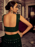 Captivating Bottle Green Thread Work Georgette Lehenga Choli With Dupatta