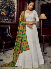 Wonderful White Sequins Georgette Sangeet Wear Lehenga Choli With Dupatta