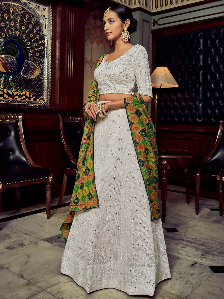 Wonderful White Sequins Georgette Sangeet Wear Lehenga Choli With Dupatta